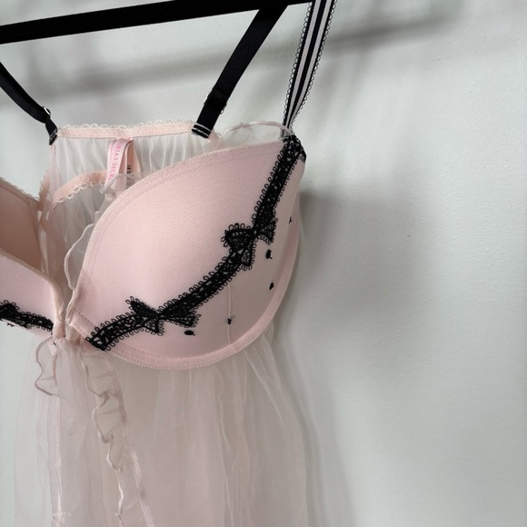 Victoria's Secret Pink and Black Chemise with Lace Detail 36D/M - Picture 3 of 10